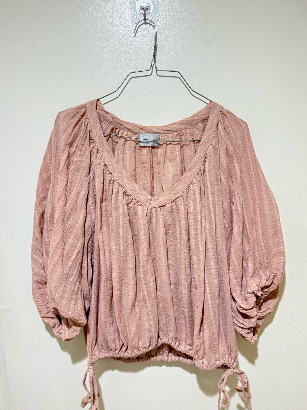 Boho Tie-Hem Peasant Blouse - Blush Pink
